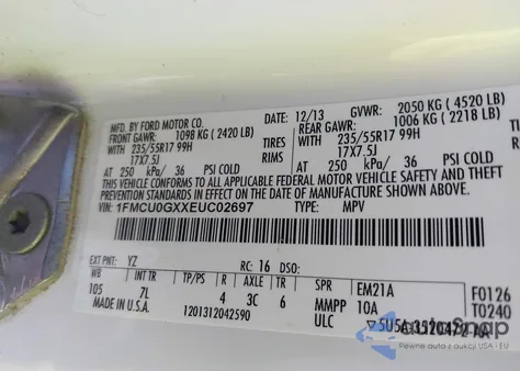 2014 Ford Escape Se из США, поврежденный, VIN 1FMCU0GXXEUC02697